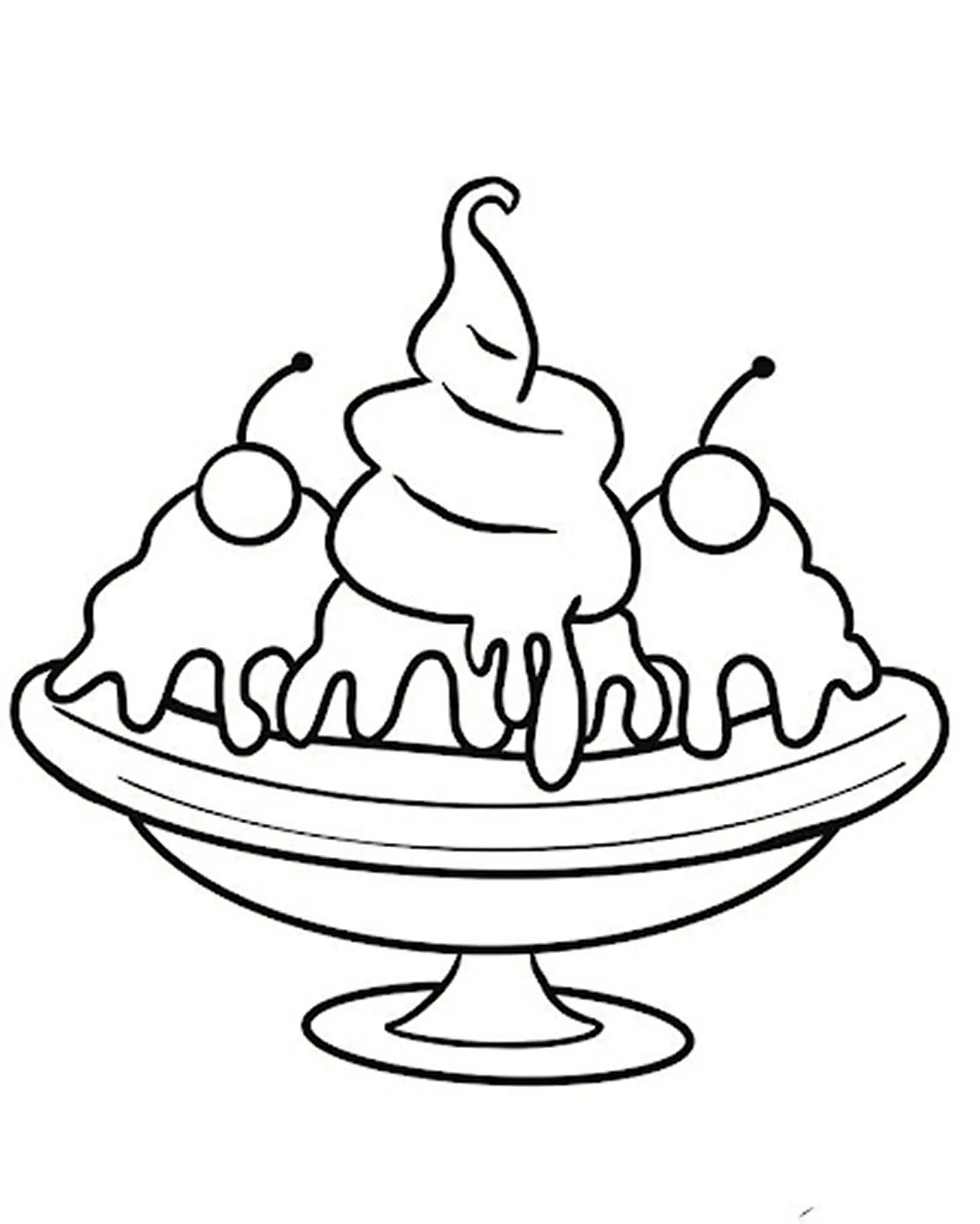 Outline drawing for a banana split