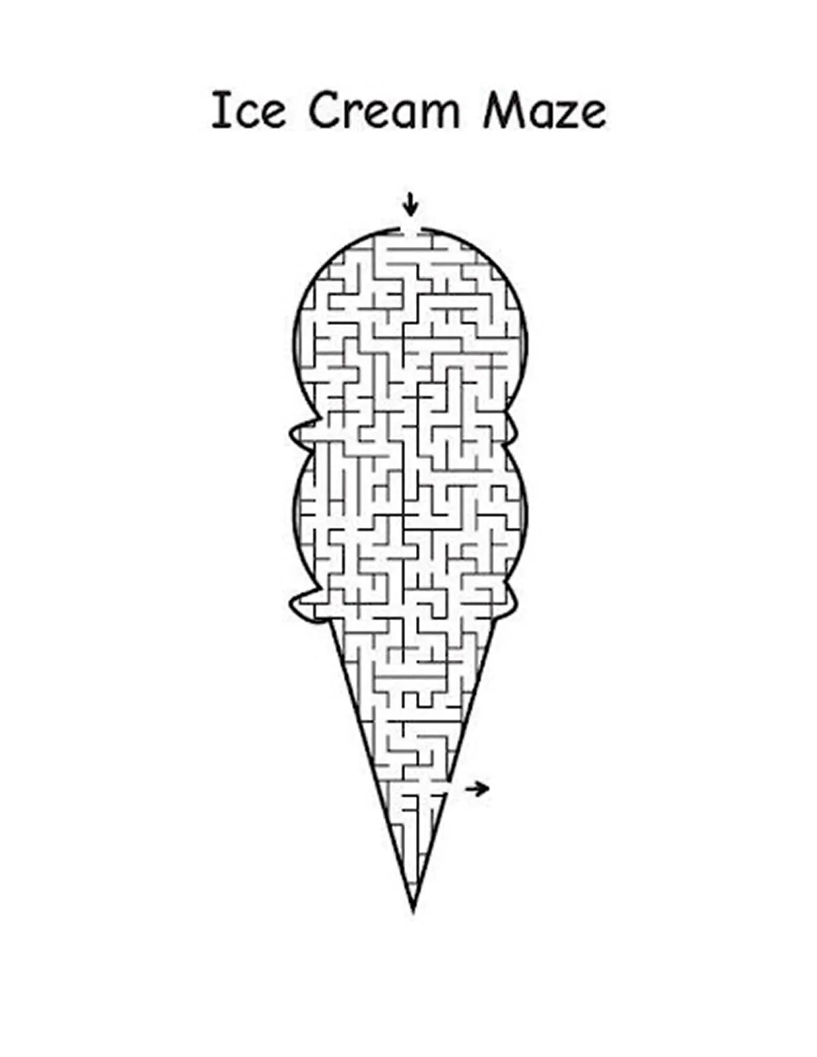 Outline drawing of a maze in an ice cream cone