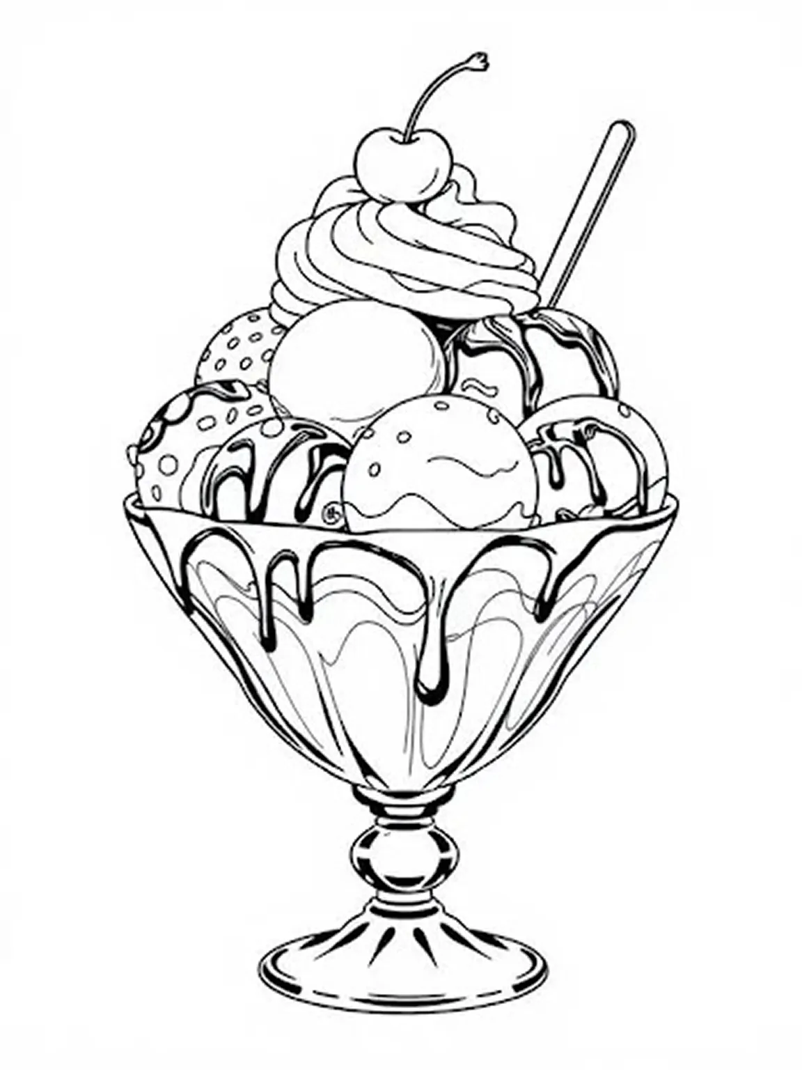 Outline drawing of a sundae in a dish