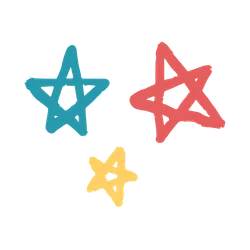 3 multi colored, hand drawn stars